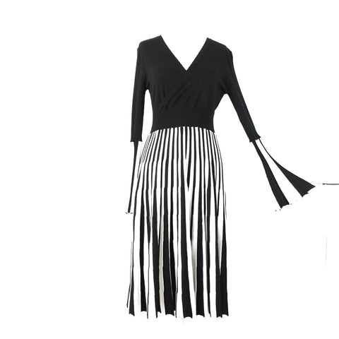 Avantlook NEW Sz M Black White V Neck Striped Surplice 100% Polyester Dress
