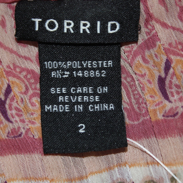 Torrid Top NEW Sz 2X Pink Tan Multi Color Sheer 100% Polyester Top