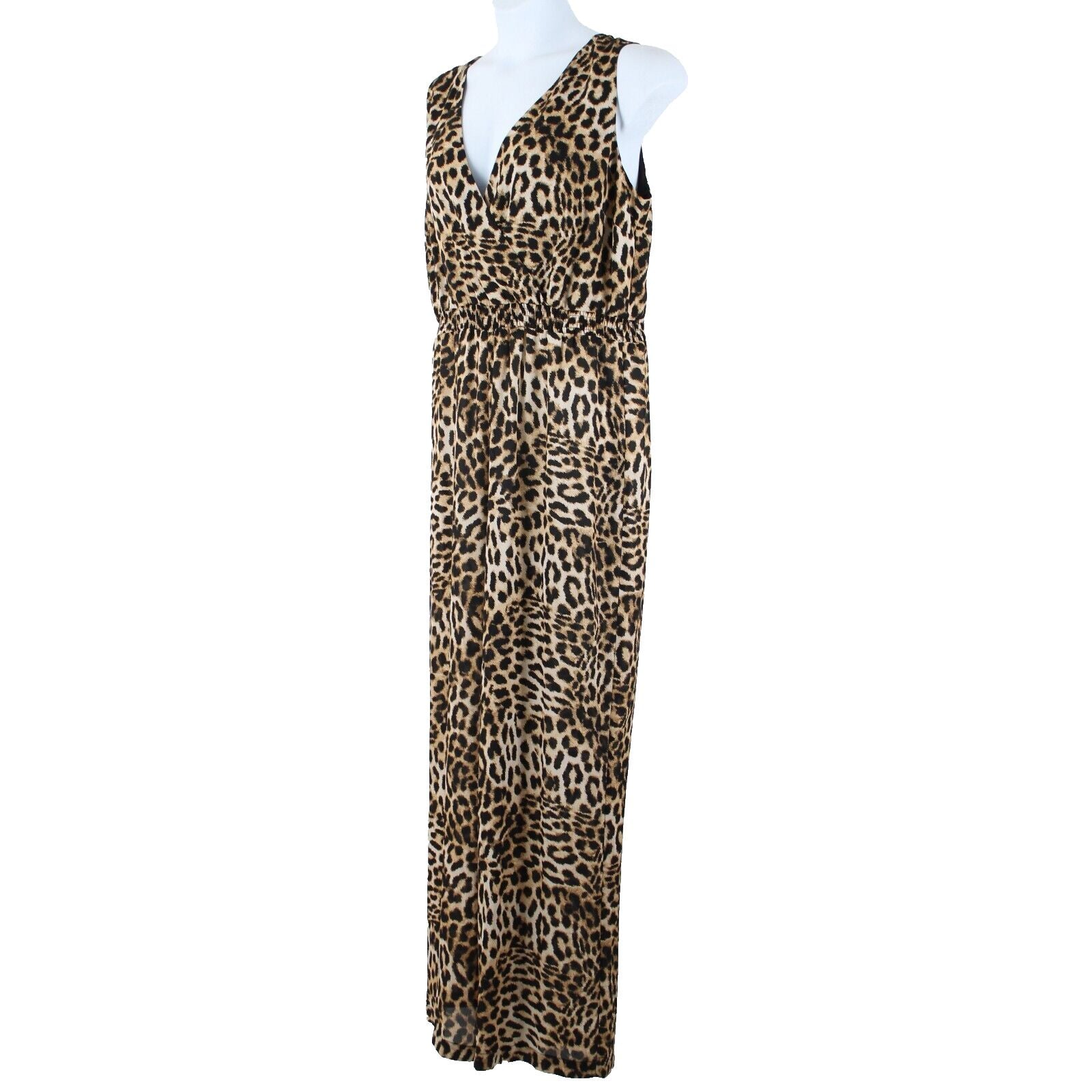 Inc NEW $110 Sz 12 Faded Leopard Brown Sheer Bottom 100% Polyester Jumpsuit