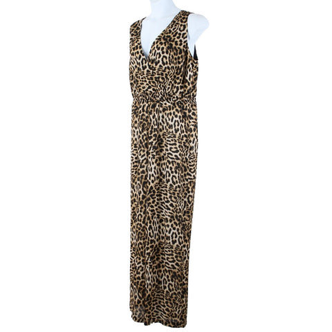 Inc NEW $110 Sz 12 Faded Leopard Brown Sheer Bottom 100% Polyester Jumpsuit
