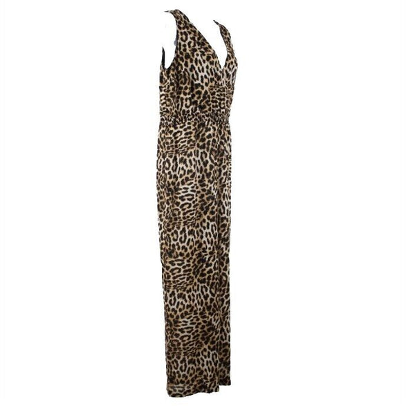 Inc NEW $110 Sz 12 Faded Leopard Brown Sheer Bottom 100% Polyester Jumpsuit