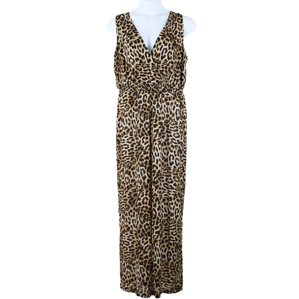 Inc NEW $110 Sz 12 Faded Leopard Brown Sheer Bottom 100% Polyester Jumpsuit