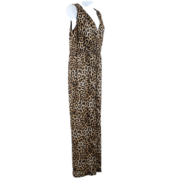 Inc NEW $110 Sz 12 Faded Leopard Brown Sheer Bottom 100% Polyester Jumpsuit
