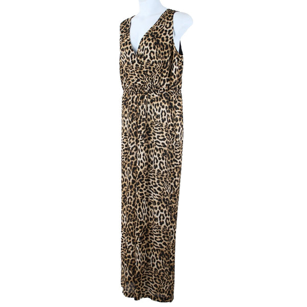 Inc NEW $110 Sz 12 Faded Leopard Brown Sheer Bottom 100% Polyester Jumpsuit