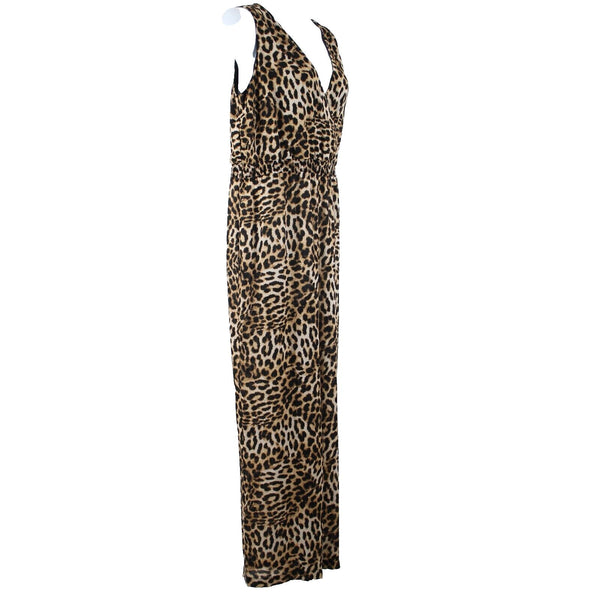 Inc NEW $110 Sz 12 Faded Leopard Brown Sheer Bottom 100% Polyester Jumpsuit