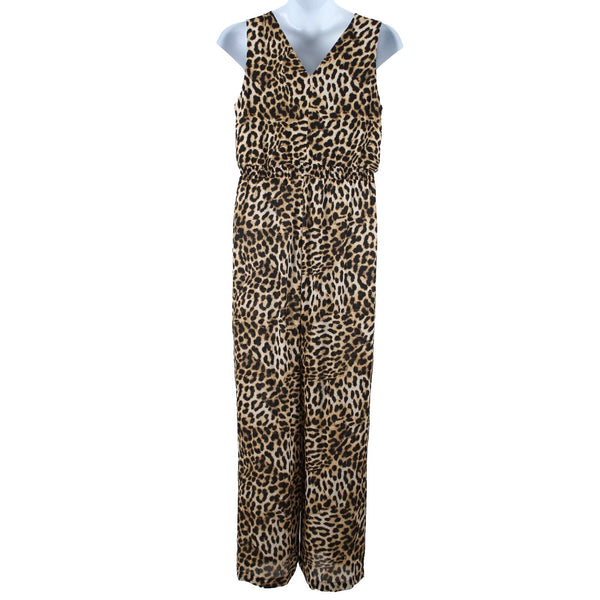 Inc NEW $110 Sz 12 Faded Leopard Brown Sheer Bottom 100% Polyester Jumpsuit