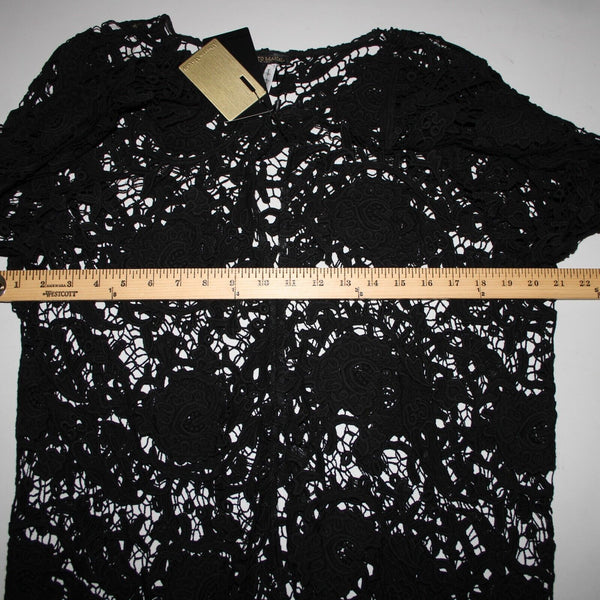 Alberto Makali NEW $166 Sz XL Black Open Knit Fringe Hook Eye 100% Cotton Wrap