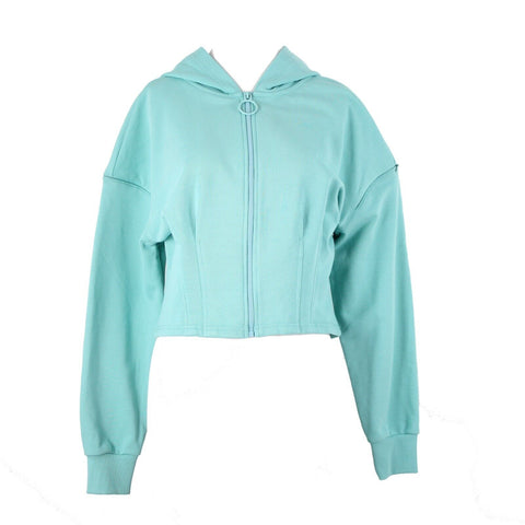 Fabletics NEW Dakota Sz M Aqua Blue Hooded Crop Cotton Poly AW Jacket