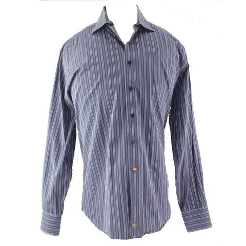 Thomas Dean Sz XL Navy Brown Multi Stripe Button Down Men's Shirt