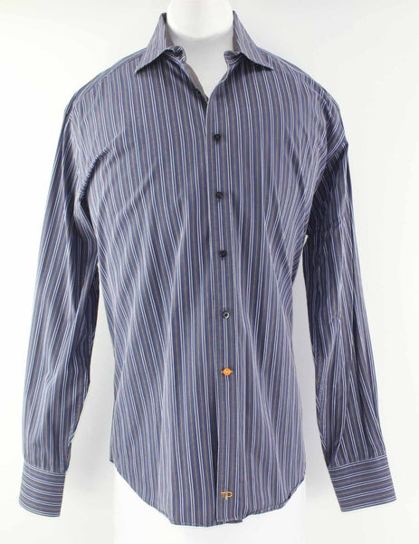 Thomas Dean Sz XL Navy Brown Multi Stripe Button Down Men's Shirt