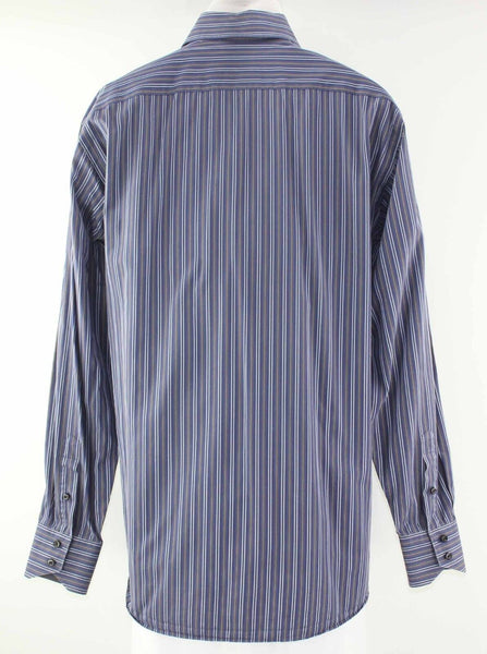 Thomas Dean Sz XL Navy Brown Multi Stripe Button Down Men's Shirt