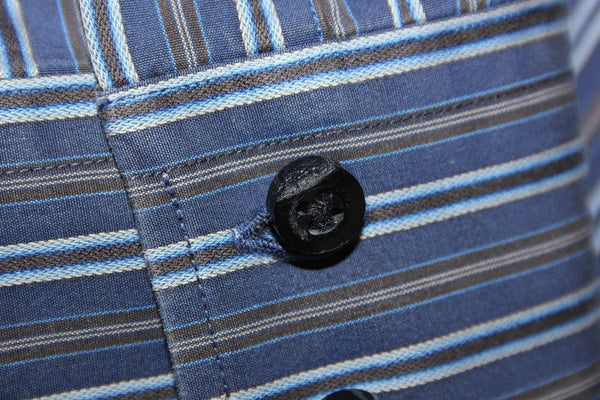 Thomas Dean Sz XL Navy Brown Multi Stripe Button Down Men's Shirt