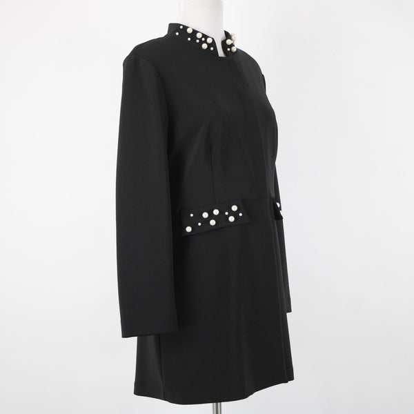 Frank Lyman NEW $260 Sz 12 Black Beaded Padded Shoulder 100% Polyester Coat