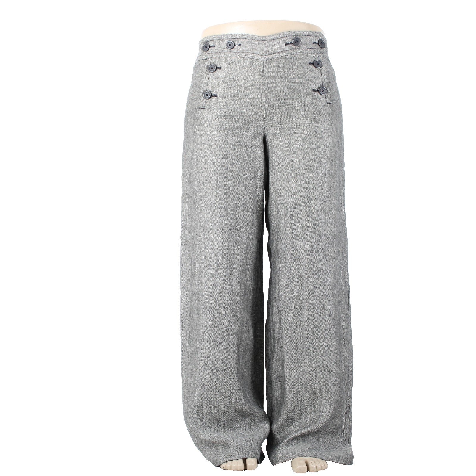 Max Studio Pant NEW $118 Sz 14 x 34 Black White Button Front 100% Linen Pant