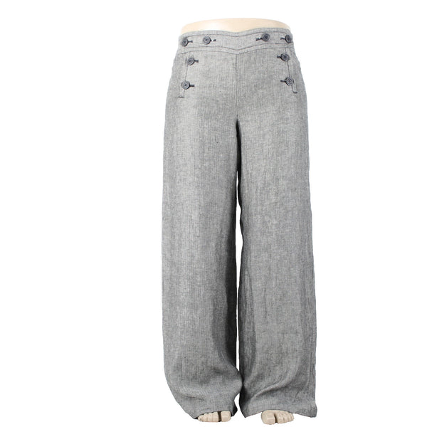 Max Studio Pant NEW $118 Sz 14 x 34 Black White Button Front 100% Linen Pant