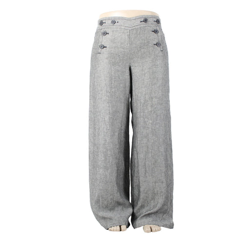 Max Studio Pant NEW $118 Sz 14 x 34 Black White Button Front 100% Linen Pant