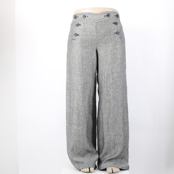 Max Studio Pant NEW $118 Sz 14 x 34 Black White Button Front 100% Linen Pant