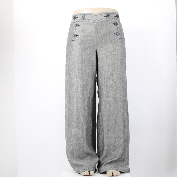 Max Studio Pant NEW $118 Sz 14 x 34 Black White Button Front 100% Linen Pant