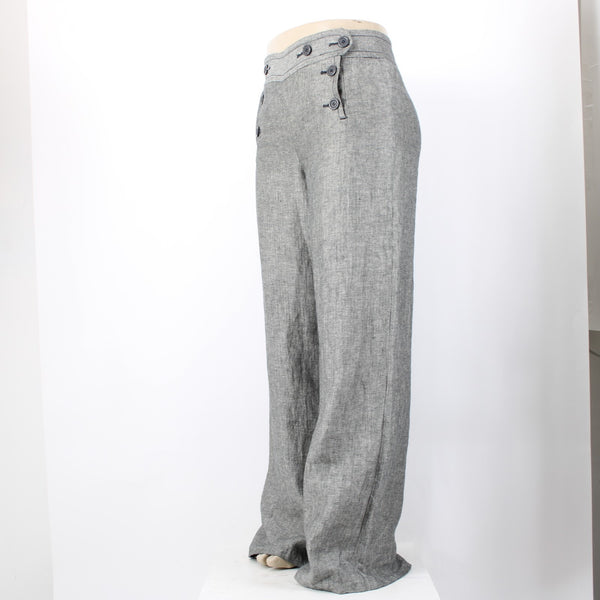 Max Studio Pant NEW $118 Sz 14 x 34 Black White Button Front 100% Linen Pant