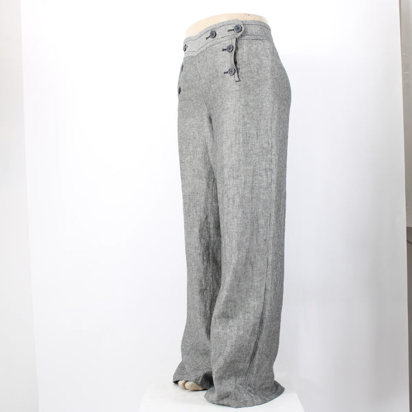 Max Studio Pant NEW $118 Sz 14 x 34 Black White Button Front 100% Linen Pant
