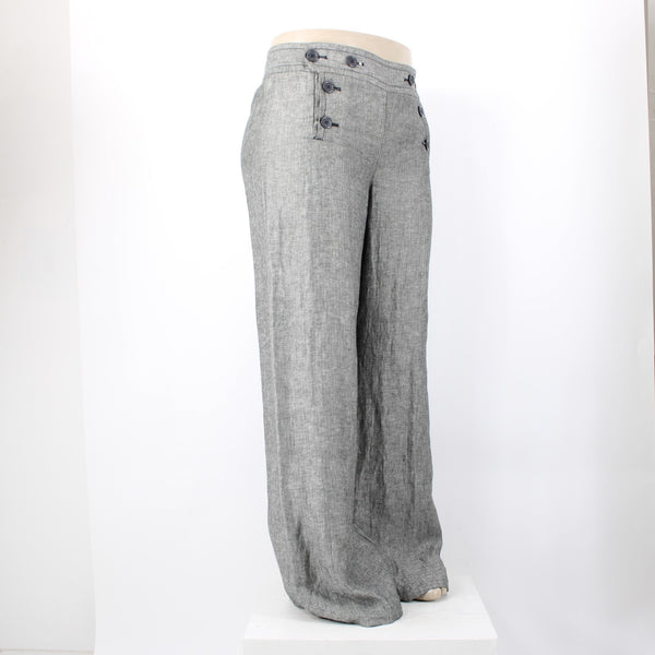 Max Studio Pant NEW $118 Sz 14 x 34 Black White Button Front 100% Linen Pant