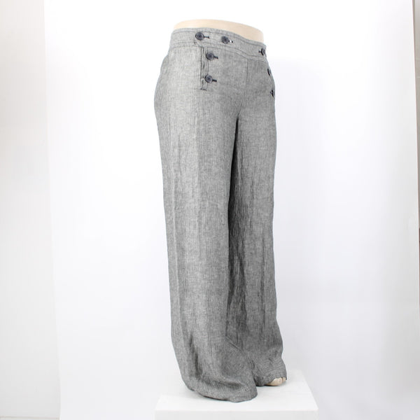 Max Studio Pant NEW $118 Sz 14 x 34 Black White Button Front 100% Linen Pant
