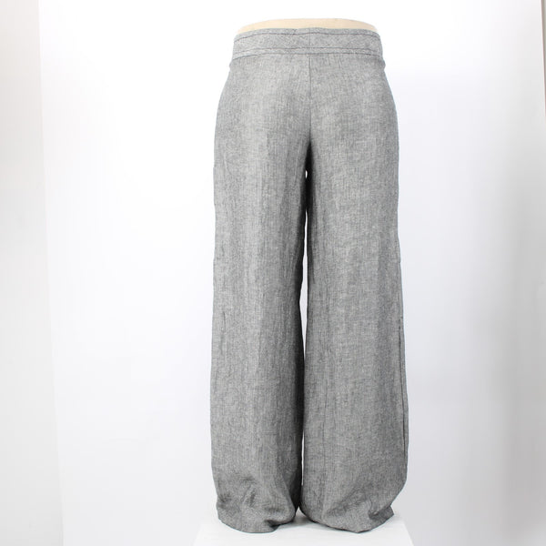 Max Studio Pant NEW $118 Sz 14 x 34 Black White Button Front 100% Linen Pant