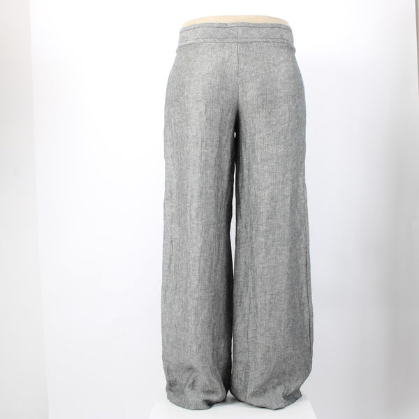 Max Studio Pant NEW $118 Sz 14 x 34 Black White Button Front 100% Linen Pant