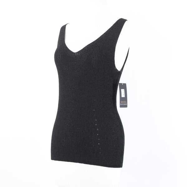 Dana Buchman Top NEW $148 Sz S Black Open Knit Sleeveless Rayon Nylon Top