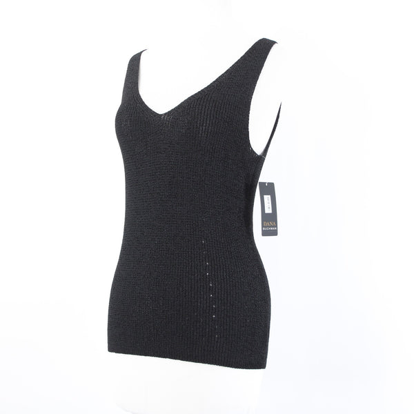 Dana Buchman Top NEW $148 Sz S Black Open Knit Sleeveless Rayon Nylon Top