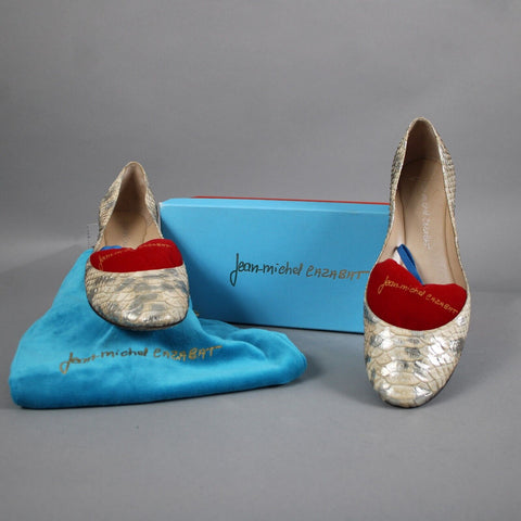 Jean Michel Cazabat Maila Sz 39.5 Beige Gold Slip On Reptile Leather Flats