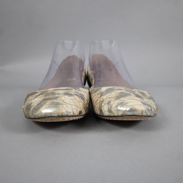 Jean Michel Cazabat Maila Sz 39.5 Beige Gold Slip On Reptile Leather Flats