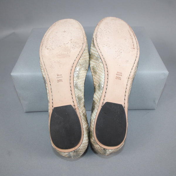Jean Michel Cazabat Maila Sz 39.5 Beige Gold Slip On Reptile Leather Flats