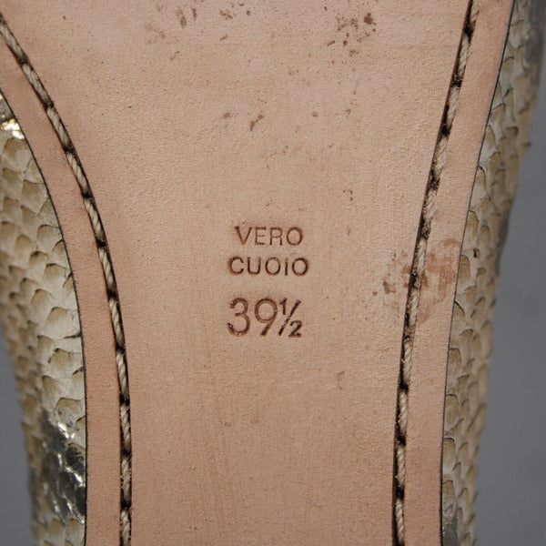 Jean Michel Cazabat Maila Sz 39.5 Beige Gold Slip On Reptile Leather Flats
