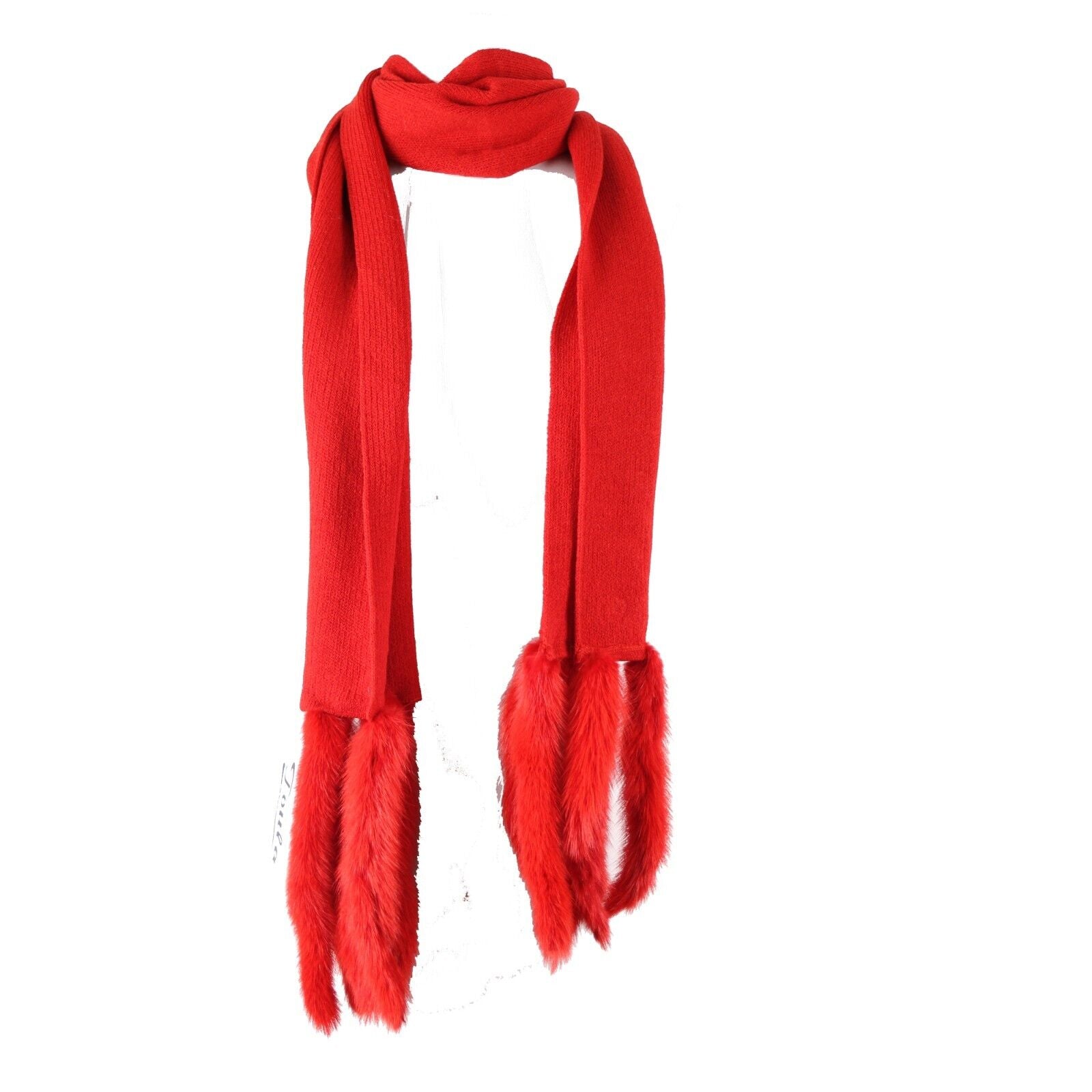 Toula NEW Sz 8 Red 68 x 8 + 8 Fur Tails Multi Ways To Wear Knit Scarf
