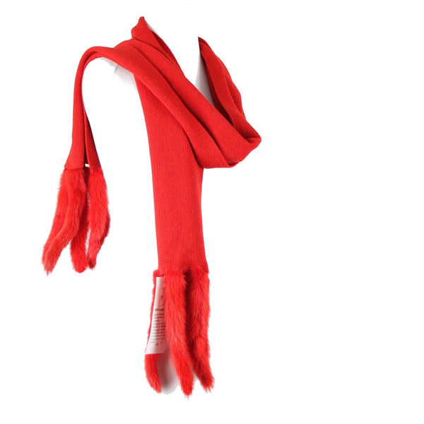Toula NEW Sz 8 Red 68 x 8 + 8 Fur Tails Multi Ways To Wear Knit Scarf