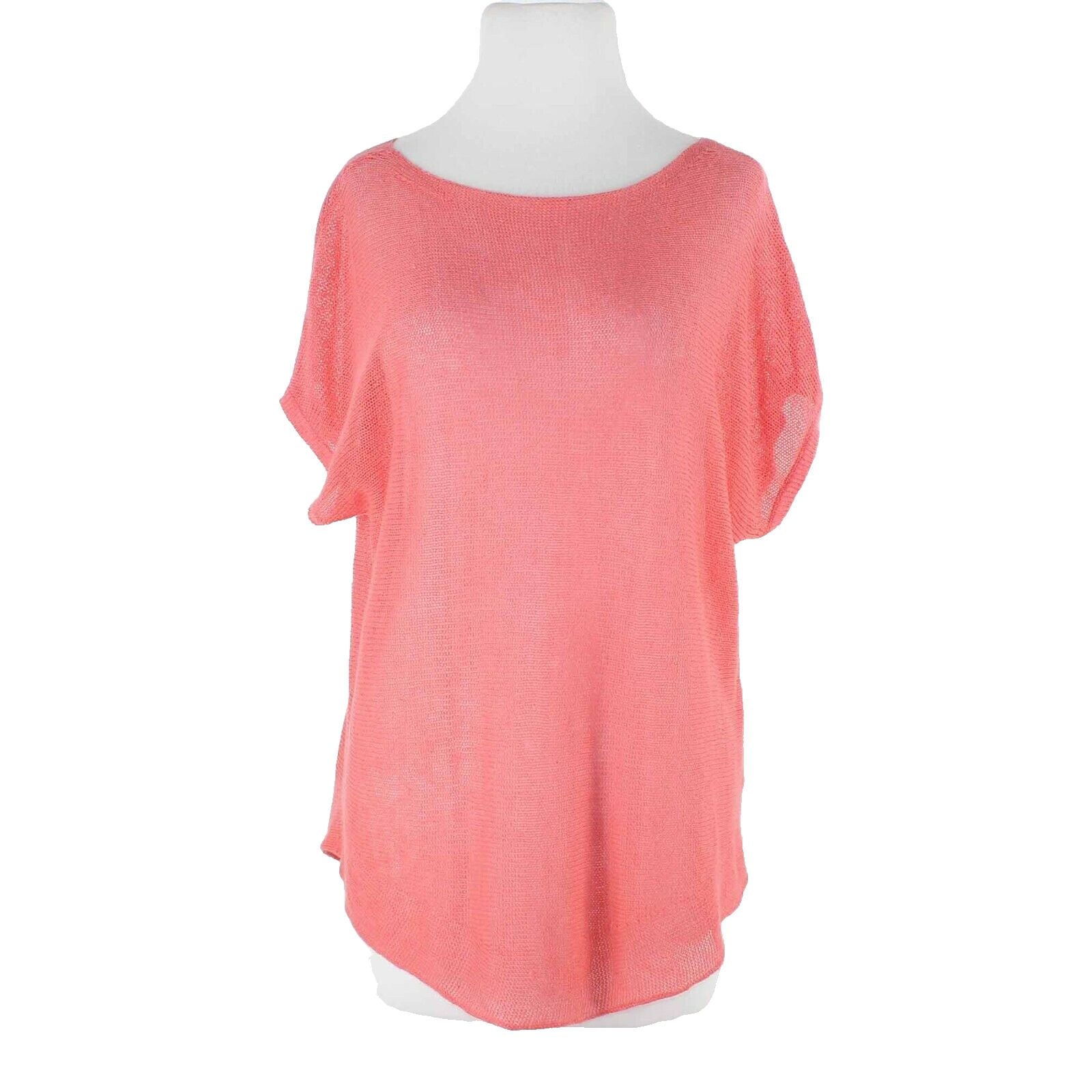 Eileen Fisher Sz SP Coral Pink Knit 100% Organic Linen Casual Top