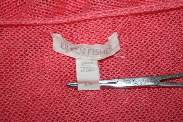 Eileen Fisher Sz SP Coral Pink Knit 100% Organic Linen Casual Top