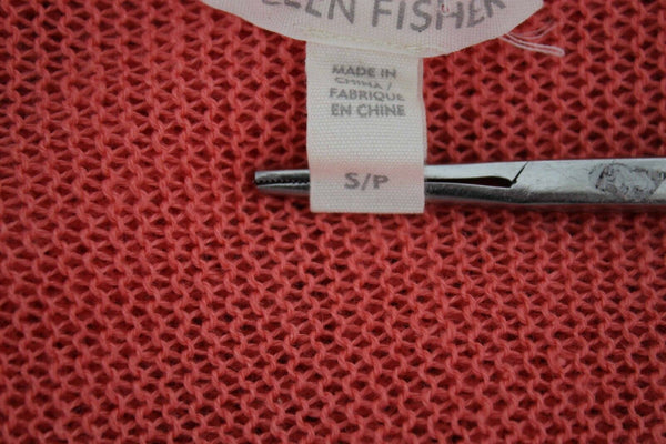 Eileen Fisher Sz SP Coral Pink Knit 100% Organic Linen Casual Top
