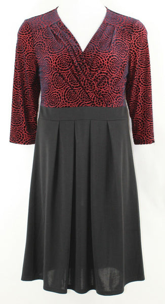 Serengeti Sz L Black Red Flocked Faux Wrap Top Nylon Spandex Poly Dress