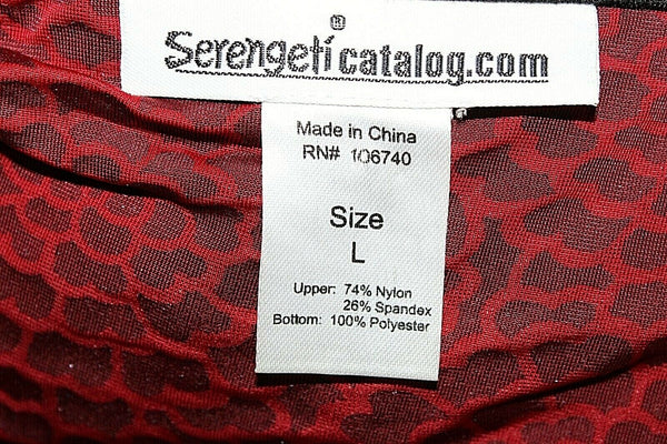 Serengeti Sz L Black Red Flocked Faux Wrap Top Nylon Spandex Poly Dress