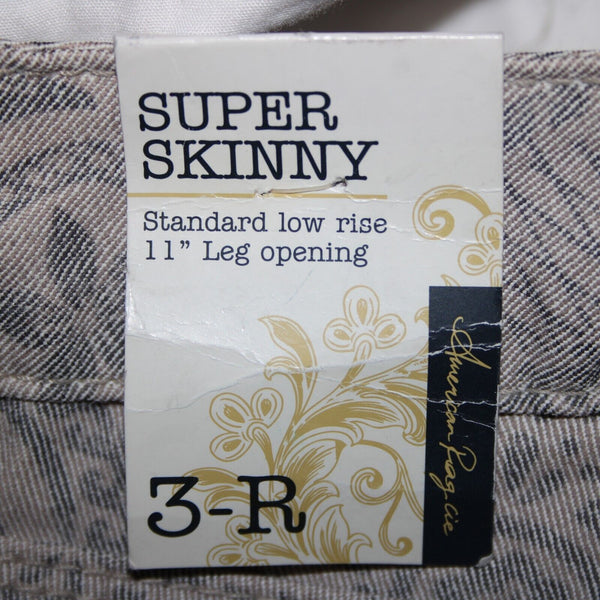 American Rag NEW Sz 3 x 31 Tan Black Floral Super Skinny Low Rise Cotton Pant
