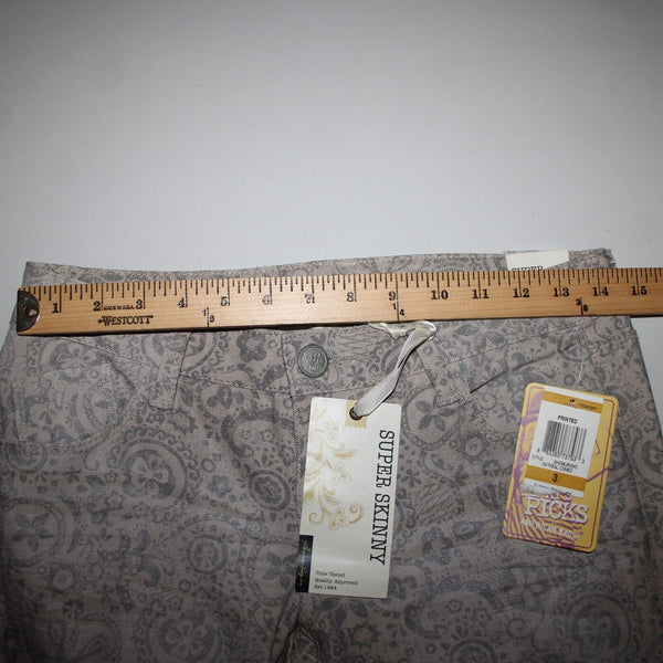 American Rag NEW Sz 3 x 31 Tan Black Floral Super Skinny Low Rise Cotton Pant