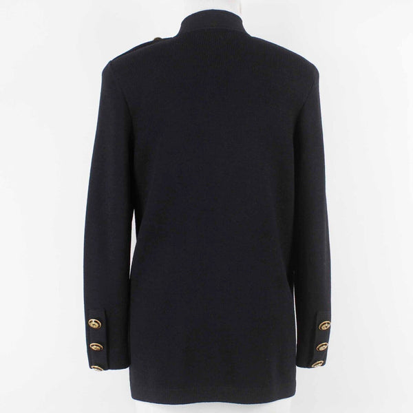 St John Sz P Black Open Front Pockets Epaulets Santana Knit Cardigan