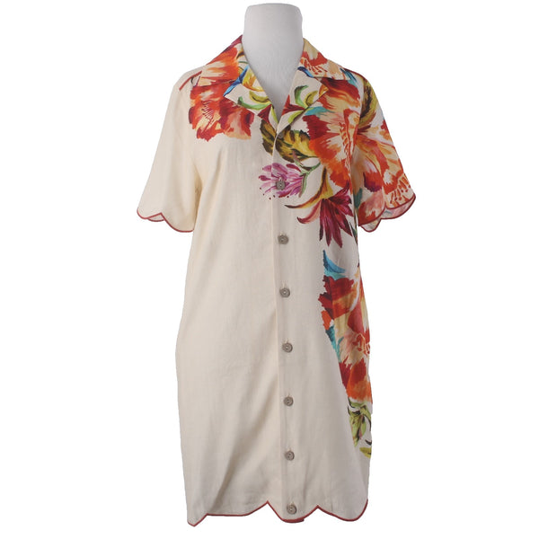 Anthropology Dress Farm NEW $228 Sz XS Cream Multi Colored Buttons Linen Dress