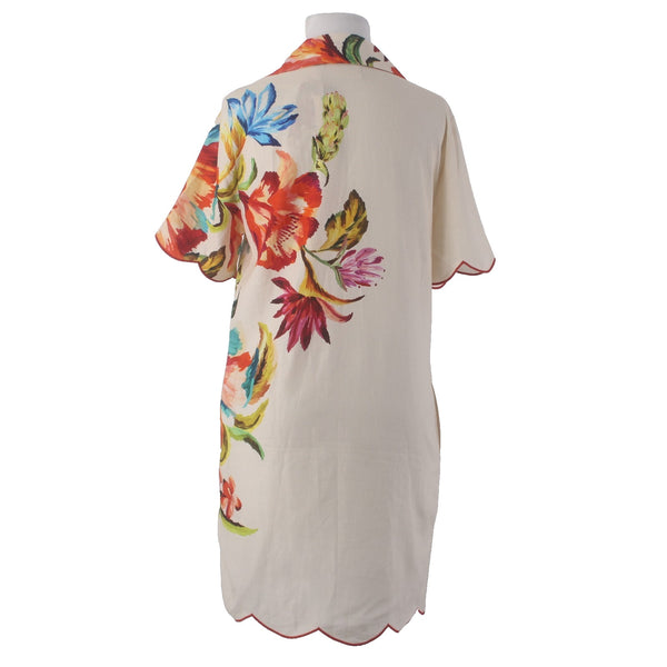 Anthropology Dress Farm NEW $228 Sz XS Cream Multi Colored Buttons Linen Dress