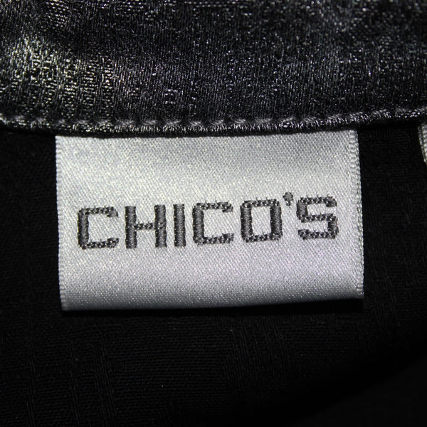 Chicos Sz 0 Silver Black Collared Buttons Pockets Long Sleeve 100% Cotton Jacket