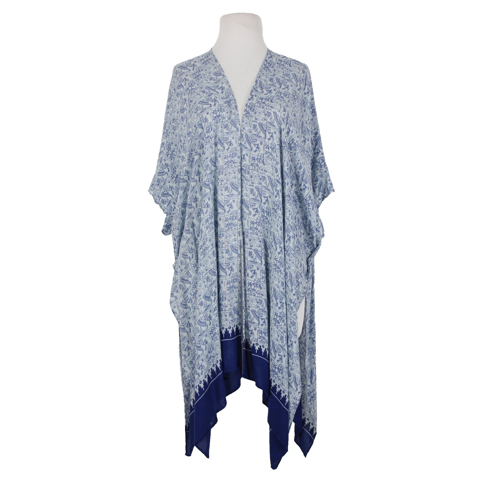 Cabi Sz One Size Blue Light Blue Beach Theme Asymm 100% Viscose Wrap Sweater