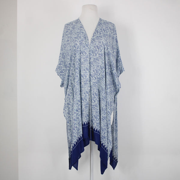 Cabi Sz One Size Blue Light Blue Beach Theme Asymm 100% Viscose Wrap Sweater