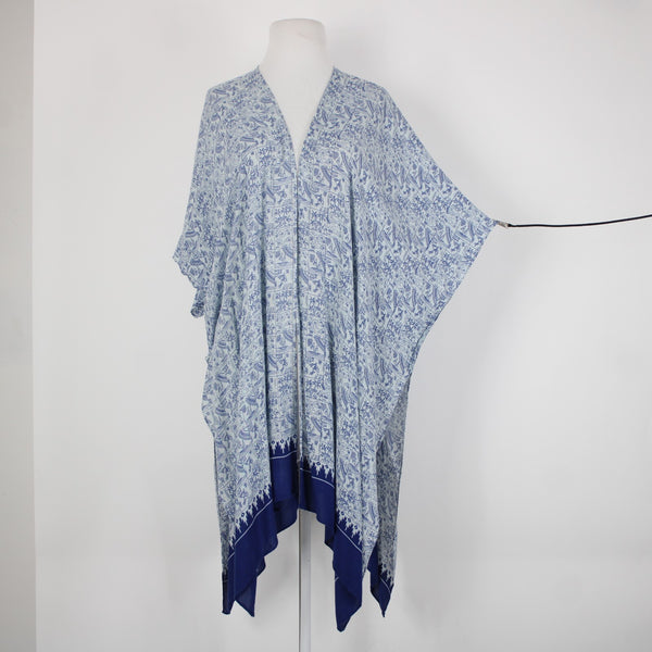 Cabi Sz One Size Blue Light Blue Beach Theme Asymm 100% Viscose Wrap Sweater